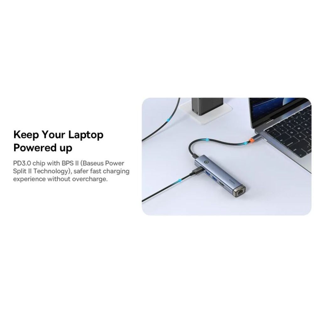 Baseus UltraJoy Series 5-Port HUB AIR Space Grey (Type-C to HDMI4K@60Hz*1 USB3.0*2 PD*1 RJ45*1)
