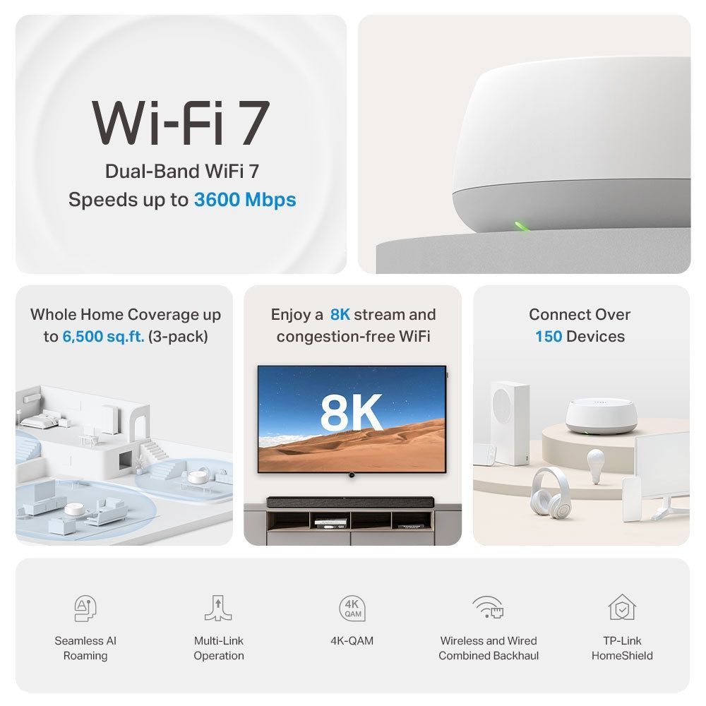 TP-Link Deco BE22 BE3600 Whole Home Mesh Wi-Fi 7 System - 2 Pack