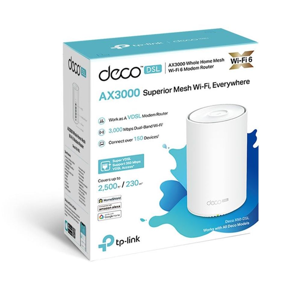 TP-Link Deco X50-DSL AX3000 Wi-Fi 6 mesh router retail box