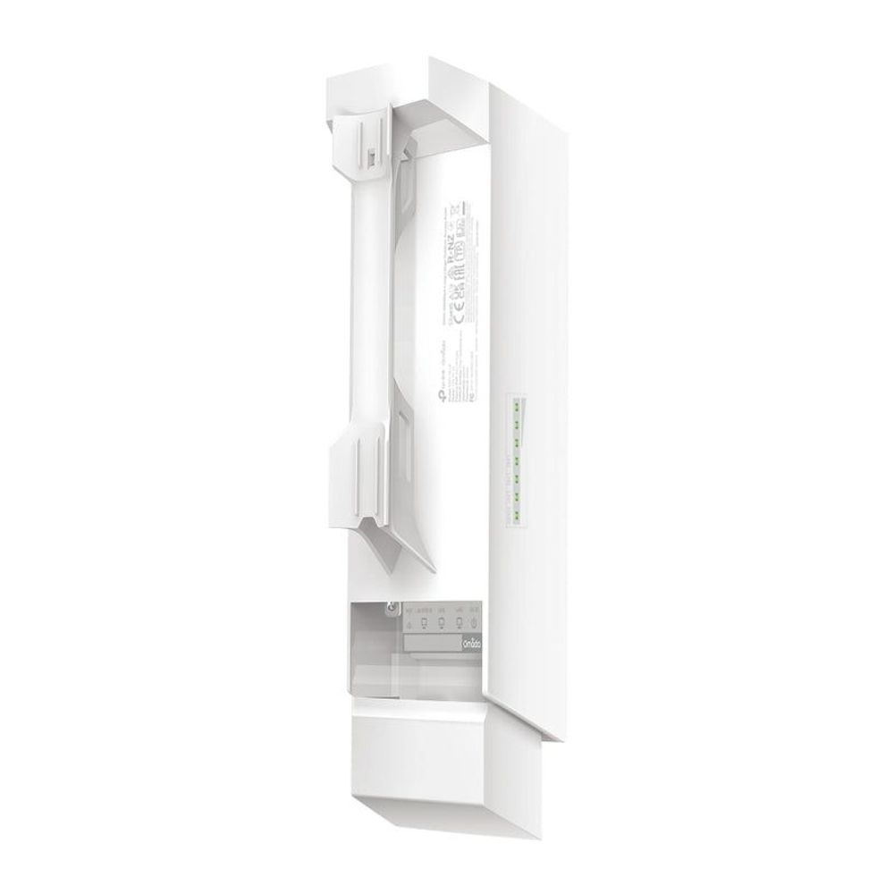 TP-Link wireless bridge access point side view showing internal ports and labels on casing