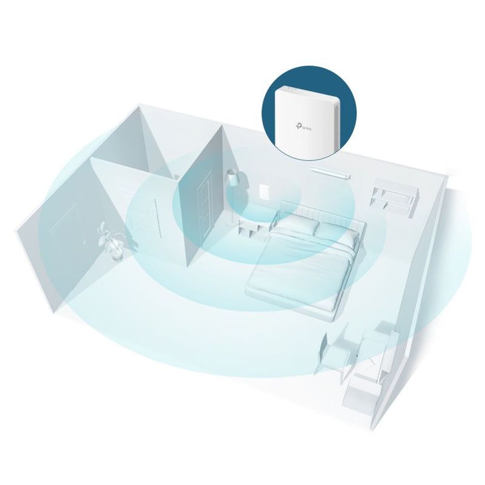TP-Link AX1800 wall plate WiFi 6 access point with room coverage visualization