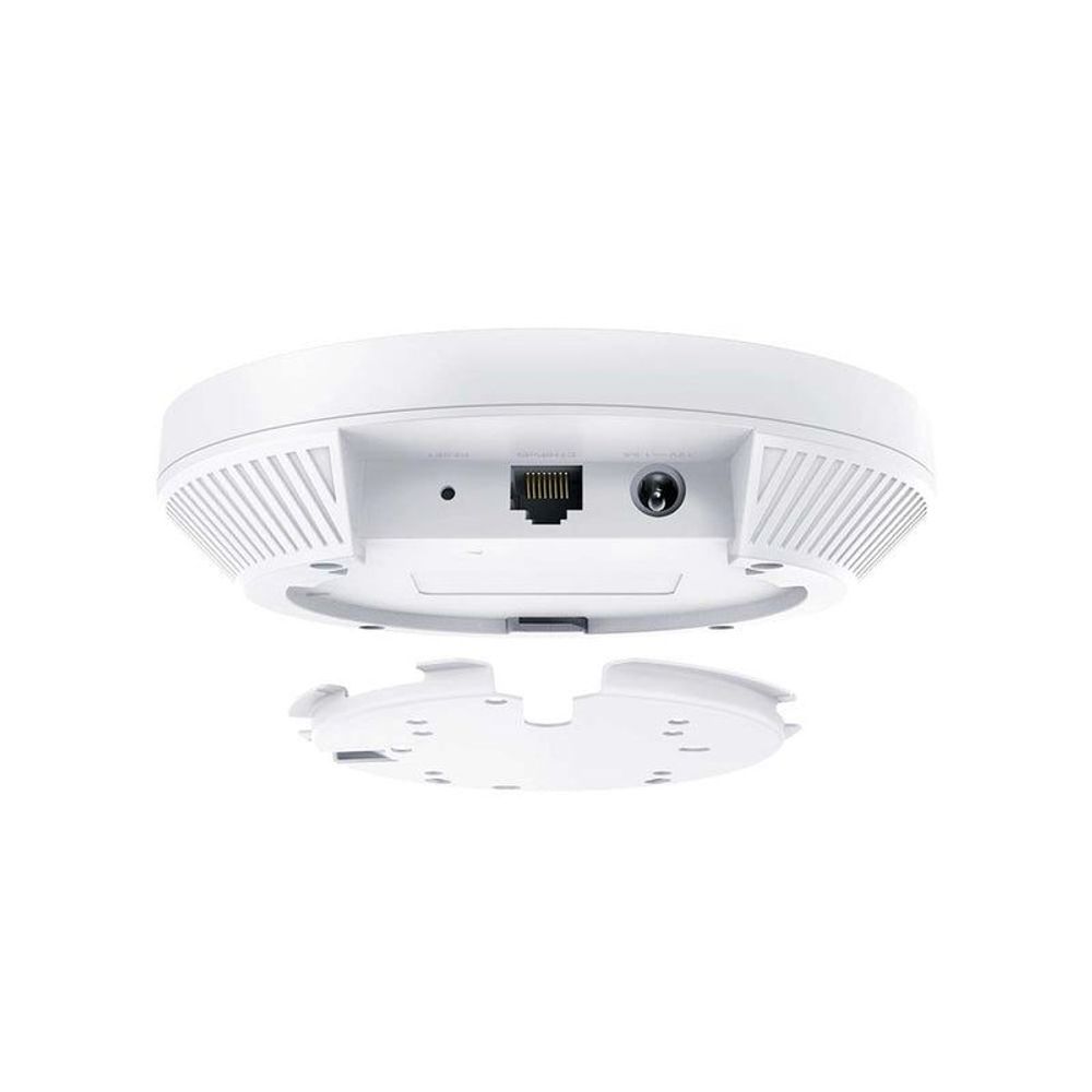 TP-Link Omada ceiling-mount access point underside with Ethernet and power ports