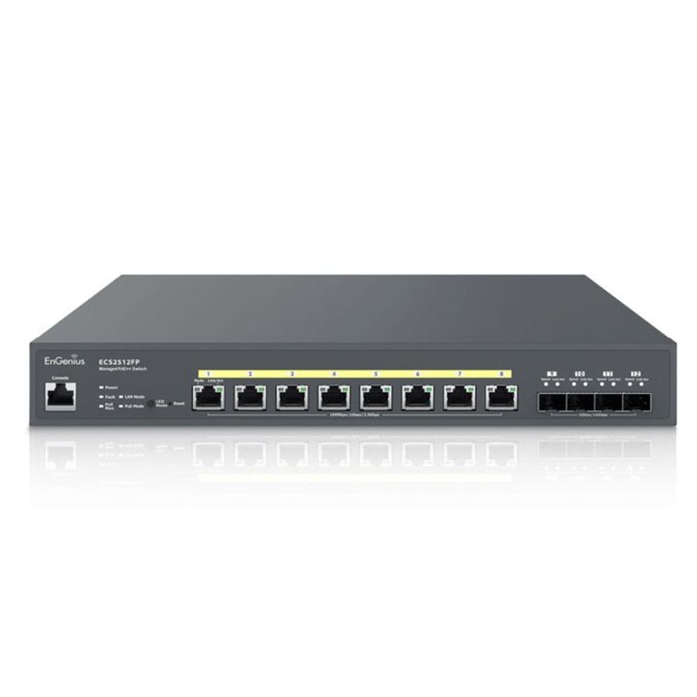 ECS2512FP - EnGenius ECS2512FP Cloud Managed 802.3bt/at/af 240W 8 Port PoE 2.5Gbps Network Switch