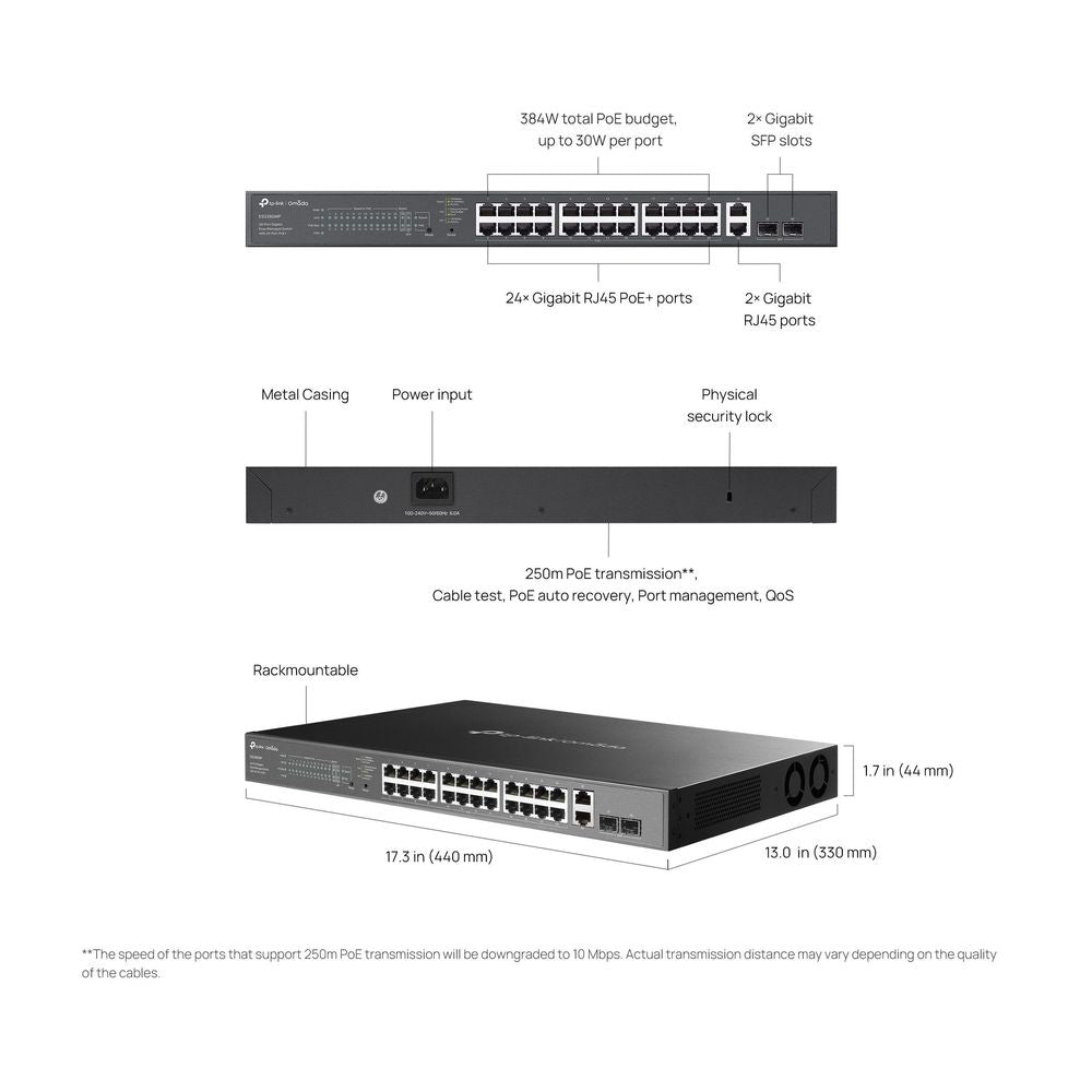 TP Link Omada 28-Port Gigabit Easy Managed Switch with 24-Port PoE+