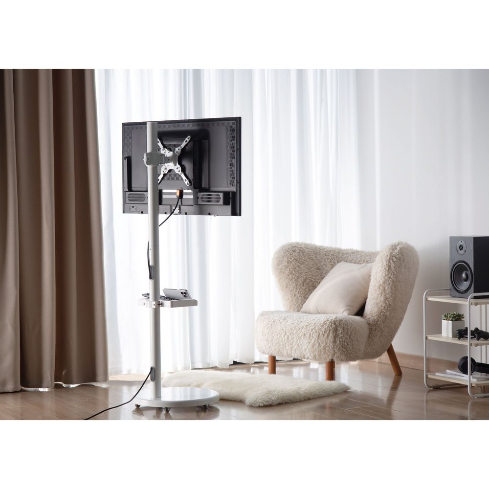 Mobile TV Stand. Spring assisted TV Floor Stand White Fit Most 17"-43"
