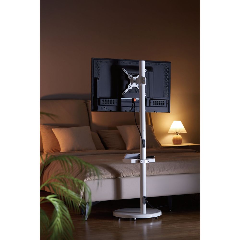 Mobile TV Stand. Spring assisted TV Floor Stand White Fit Most 17"-43"
