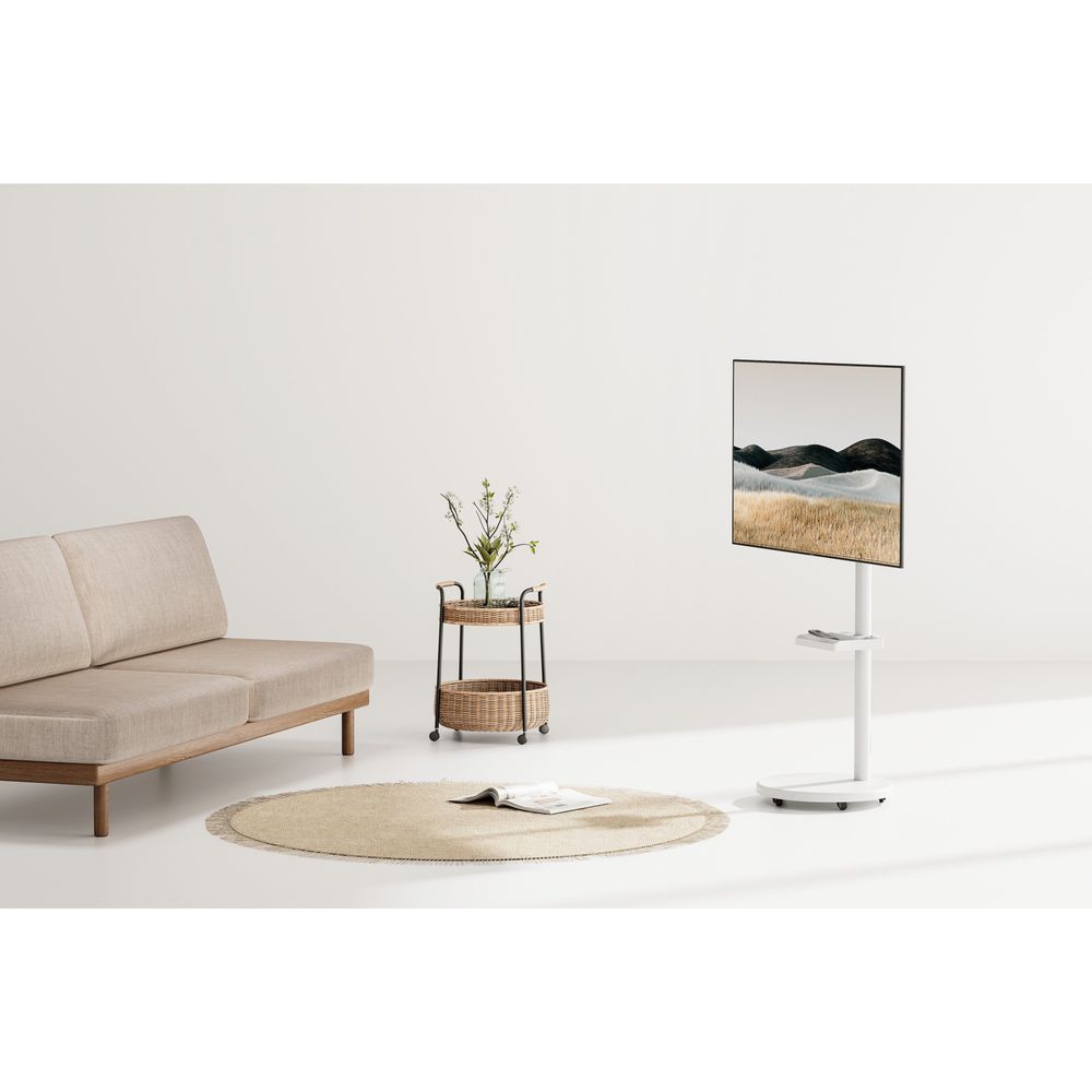 Mobile TV Stand. Spring assisted TV Floor Stand White Fit Most 17"-43"