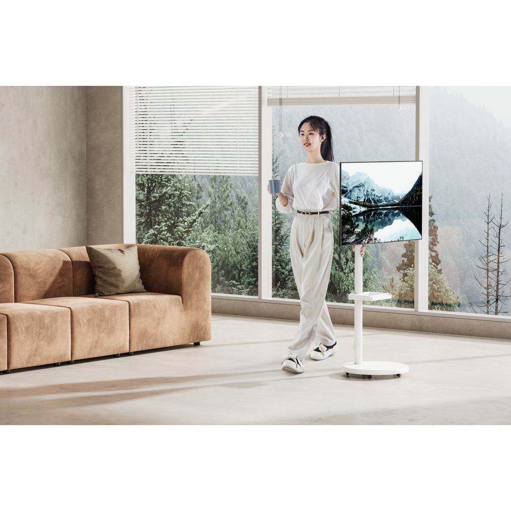 Mobile TV Stand. Spring assisted TV Floor Stand White Fit Most 17"-43"