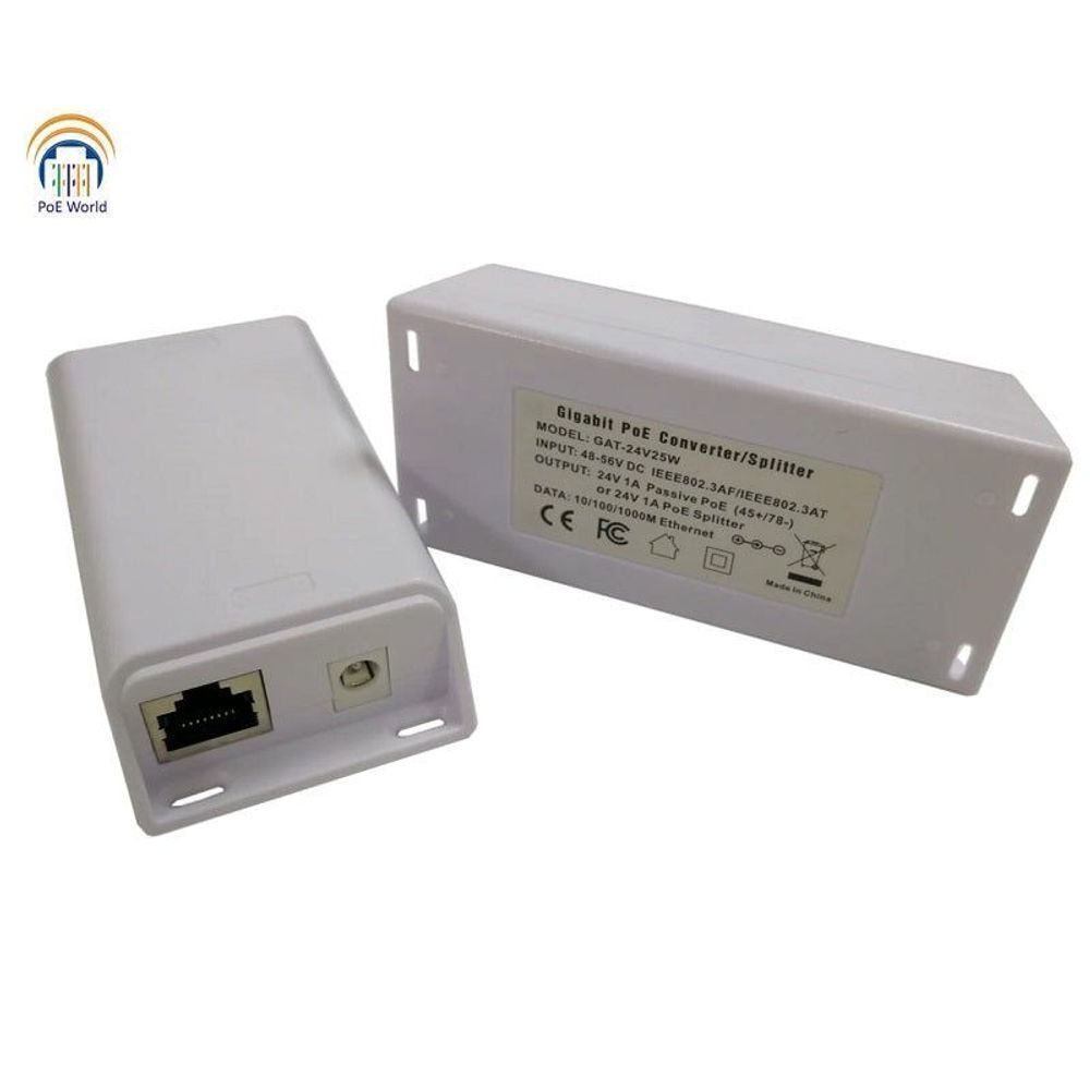 GAT-24v25w - PoE World 802.3at compatible Active PoE to 24v passive Gigabit Splitter