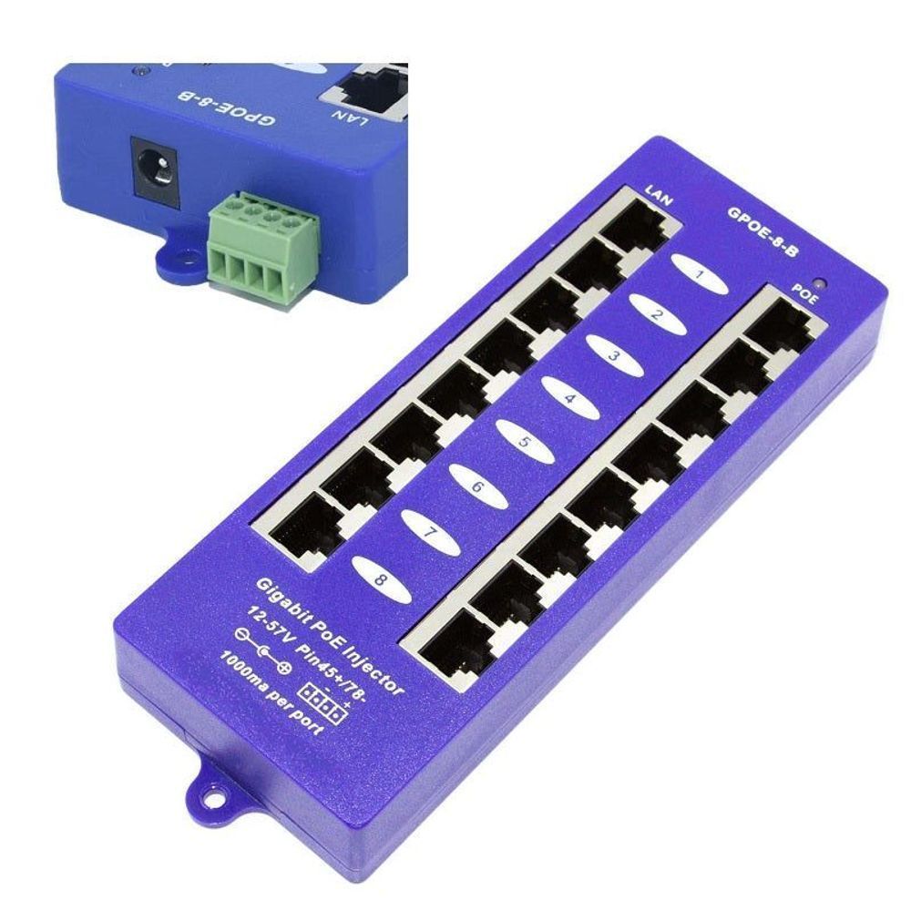 GPOE-8B - PoE World 8 Port Shielded Gigabit Passive Mode B PoE injector