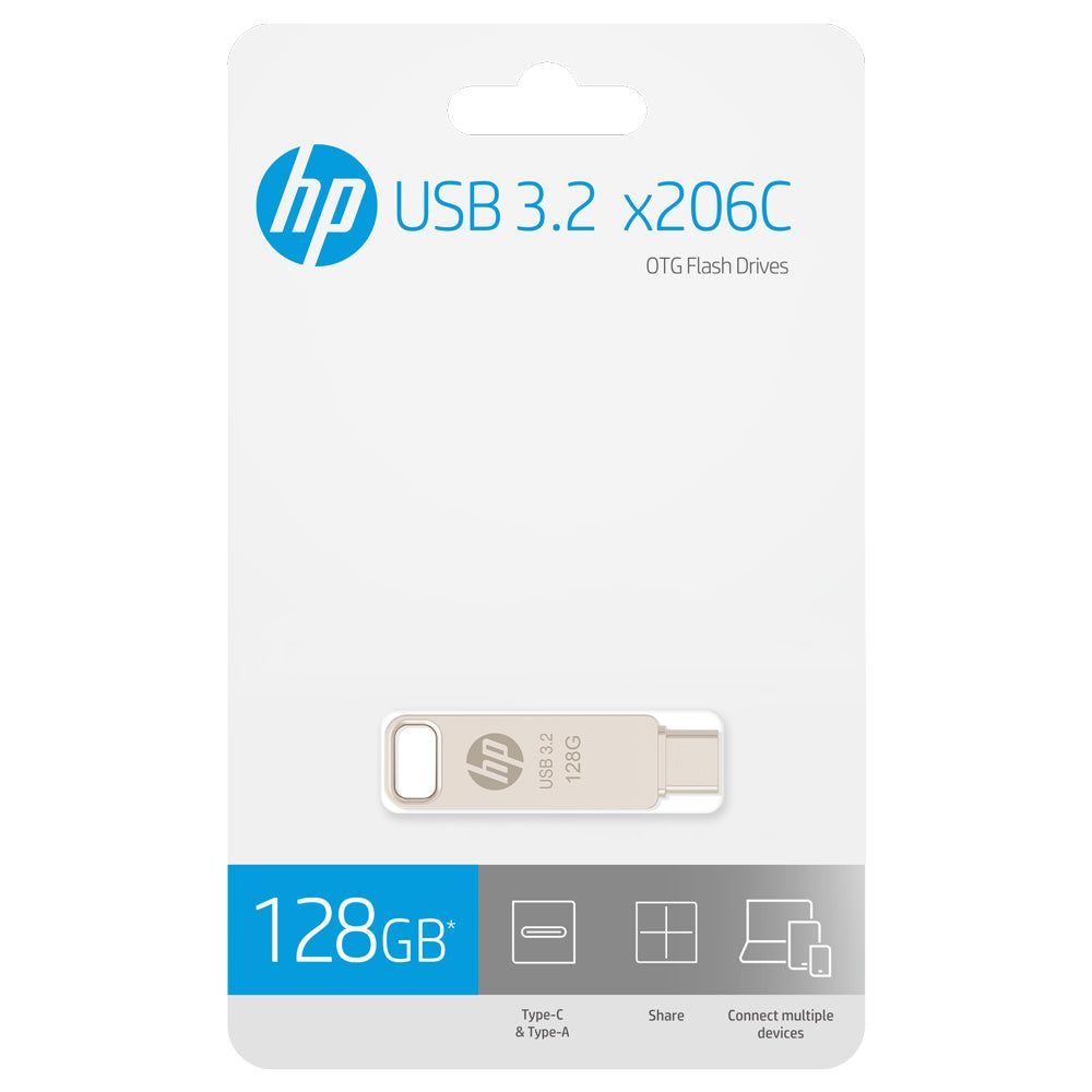 HPFD206C-128 - HP x206c OTG, Type-C USB 3.2, 128GB, Dual Flash Drive