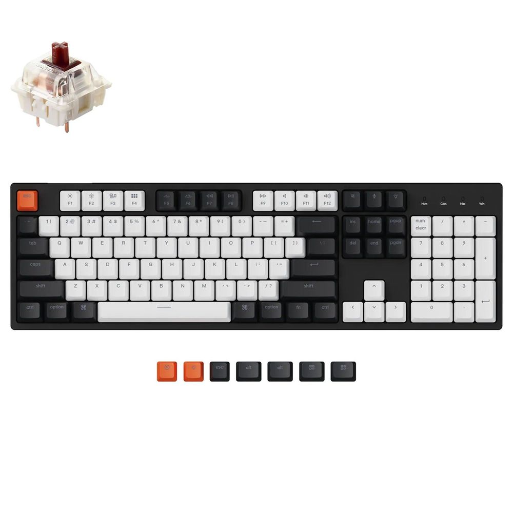 KEYC-C2-B3 - Keychron C2-B3, 100% Full Size Layout 104 Keys, Brown Switch, RGB, Gateron Switch Mechanical, Wired Keyboard