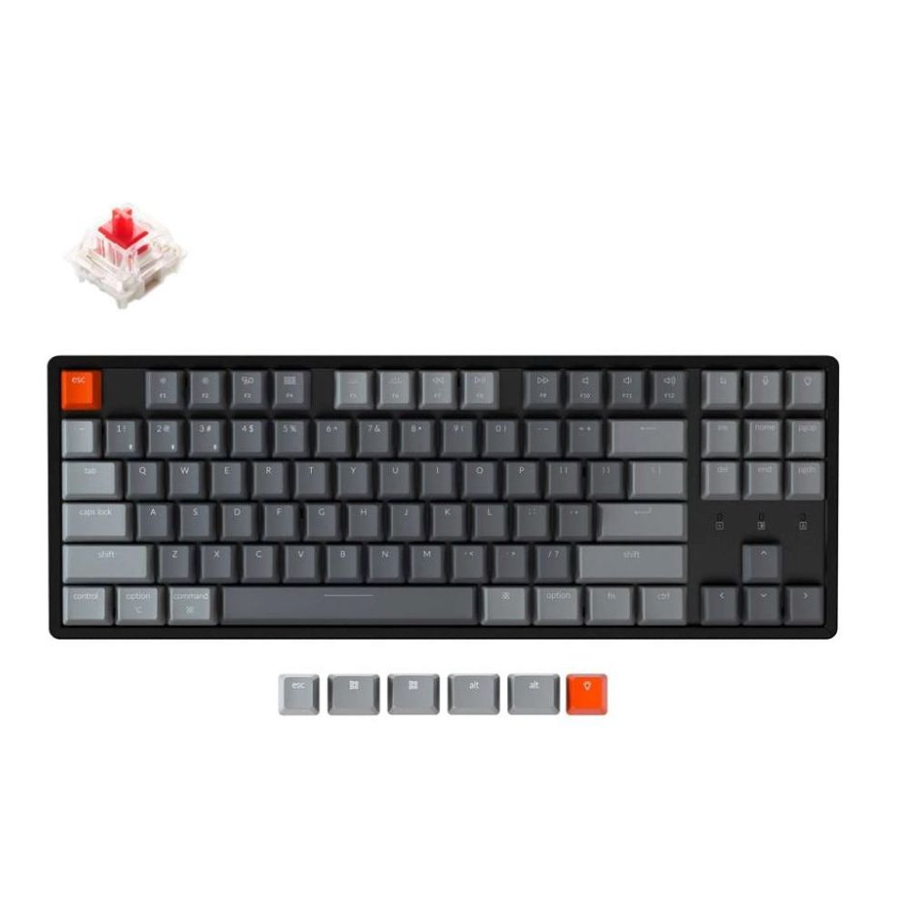 KEYC-K8-B1 - Keychron 80% TKL Layout 87 Keys, Red Switch, RGB, Gateron G Pro, Mechanical Wireless Keyboard