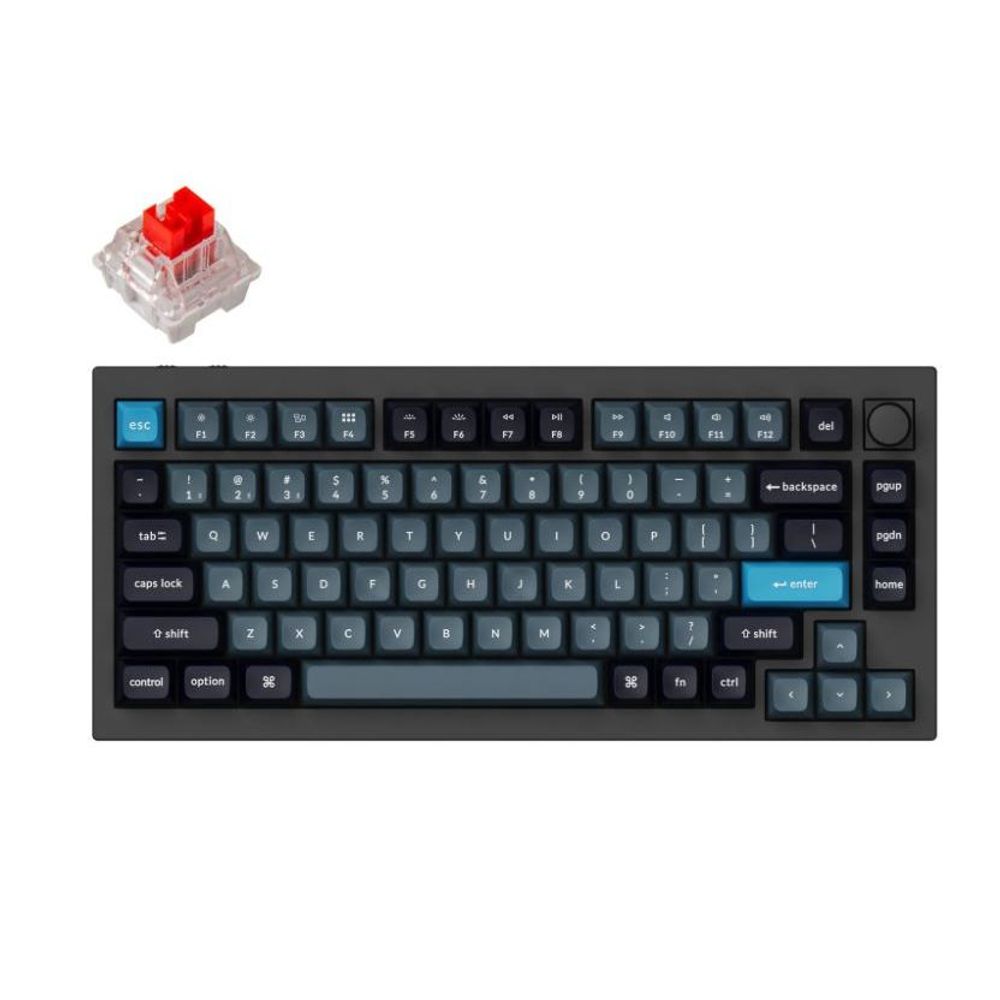 KEYC-Q1P-M1 - Keychron Q1P-M1, 75% Layout 81 Keys, Red Switch, Black Frame, RGB, Hot-Swap, QMK, Keychron K Pro, Wireless Keyboard, With Knob