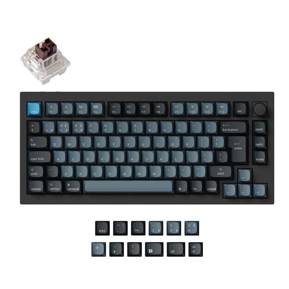 KEYC-Q1P-M3 - Keychron Q1P-M3, 75% Layout 81 Keys, Brown Switch, Black Frame, RGB, Hot-Swap, QMK, Keychron K Pro, Wireless Keyboard, With Knob