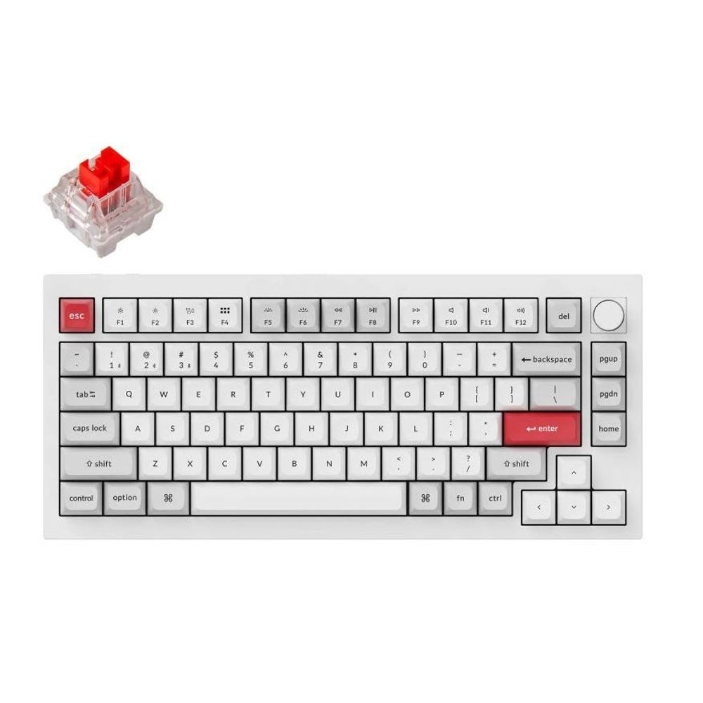 KEYC-Q1P-P1 - Keychron Q1P-P1, 75% Layout 81 Keys, Red Switch, RGB, Shell White Aluminium Frame, Hot-Swap, QMK, Keychron K Pro, Mechanical Wireless Keyboard Pro, With Knob