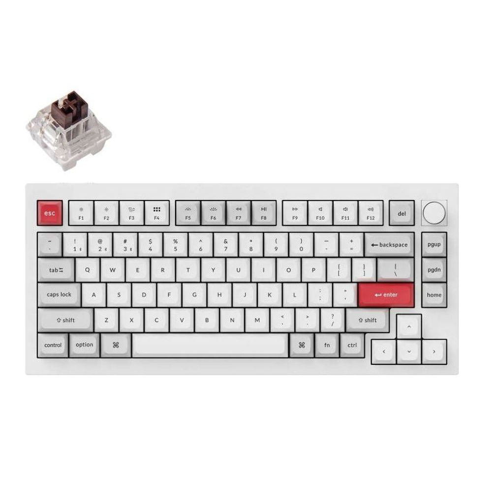 KEYC-Q1P-P3 - Keychron Q1P-P3, 75% Layout 81 Keys, Brown Switch, RGB, Shell White Aluminium Frame, Hot-Swap, QMK, Keychron K Pro, Mechanical Wireless Keyboard Pro, With Knob