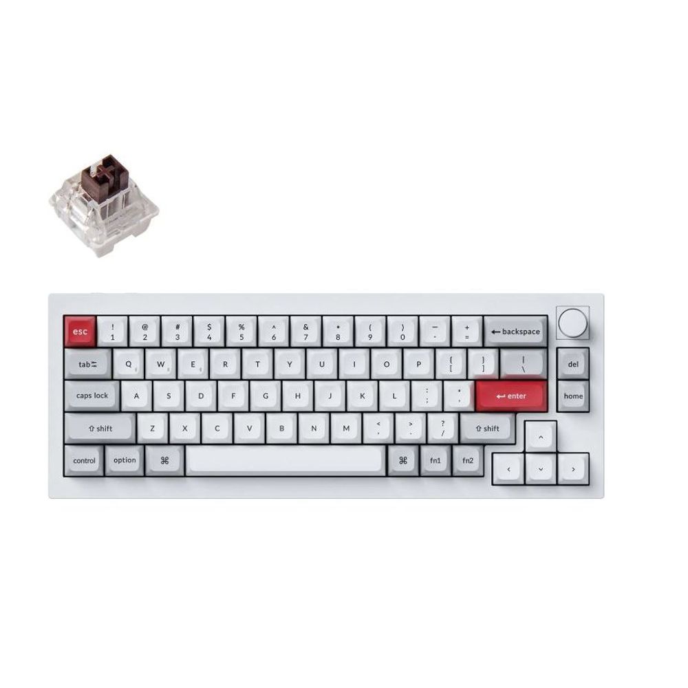 KEYC-Q2P-P3 - Keychron Q2P-P3, 65% Layout 68 Keys, Brown Switch, RGB, Shell White Aluminium Frame, Hot-Swap QMK/VIA, Keychron Pro, Mechanical Wireless Keyboard, With Knob