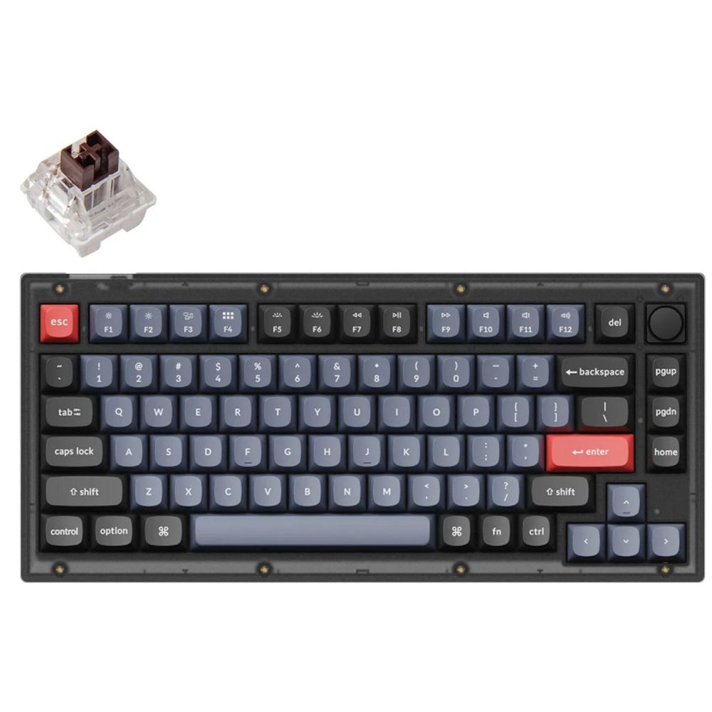 KEYC-V1-C3 - Keychron V1-C3, 75% Layout 84 Keys, Brown Switch, RGB, Frosted Black Frame, Hot-Swap, QMK, Keychron K Pro, Mechanical Wired Keyboard, With Knob