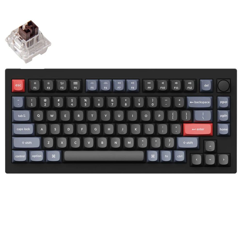 KEYC-V1-D3 - Keychron V1-D3 75% Layout 84 Key Carbon Black Brown Switch RGB Hot-Swap Wired Keyboard