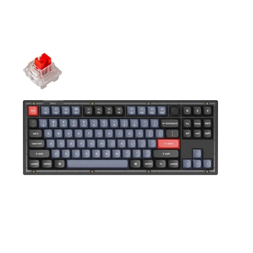 KEYC-V3-C1 - Keychron V3-C1, 80% TKL Layout 87 Keys, Red Switch, RGB, Frosted Black Frame, Hot-Swap, QMK, Keychron K Pro, Mechanical Wired Keyboard, With Knob