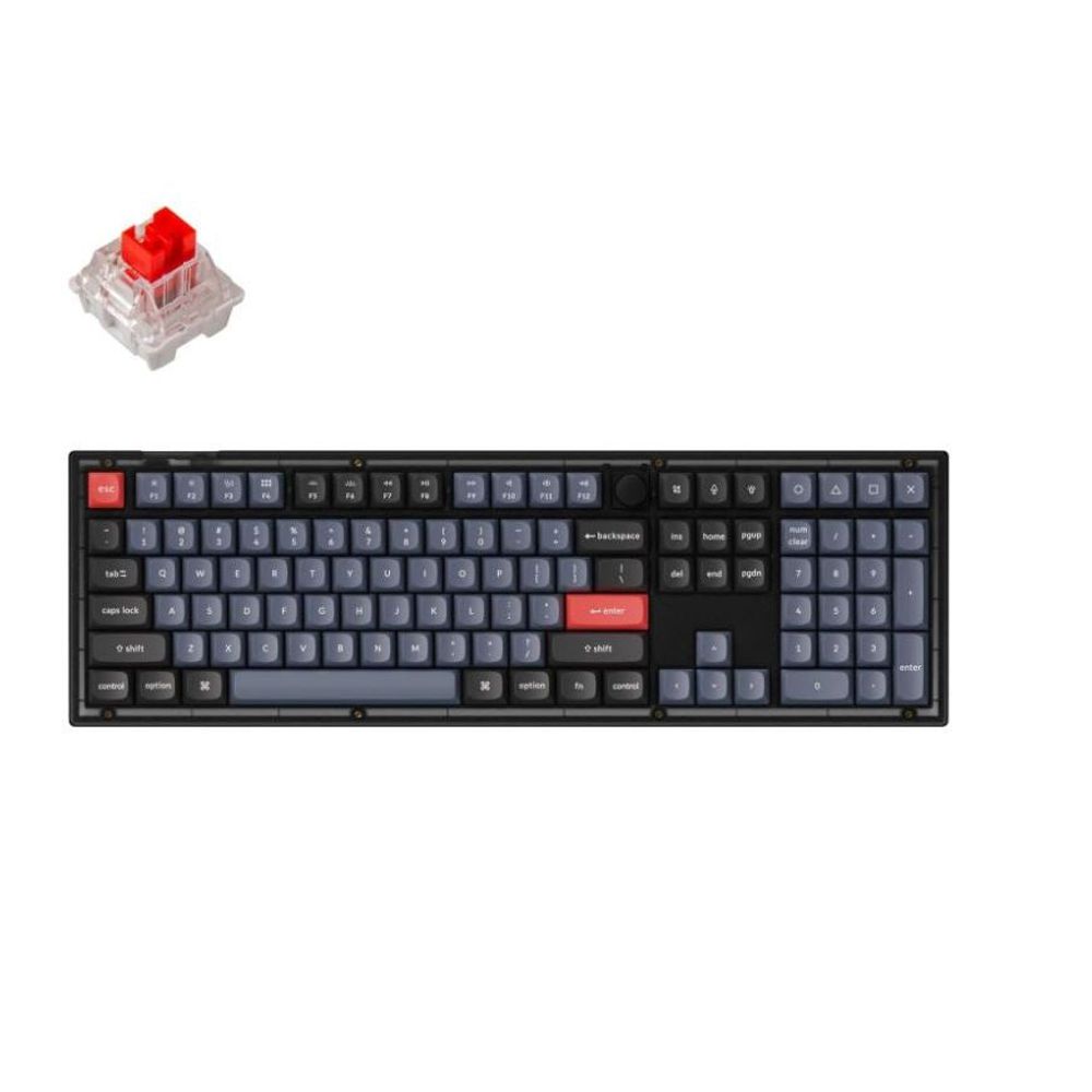 KEYC-V6-C1 - Keychron V6-C1, 100% Layout 104 Keys, Red Switch, RGB, Frosted Black Frame, Hot-Swap, QMK, Keychron K Pro, Mechanical Wired Keyboard, With Knob