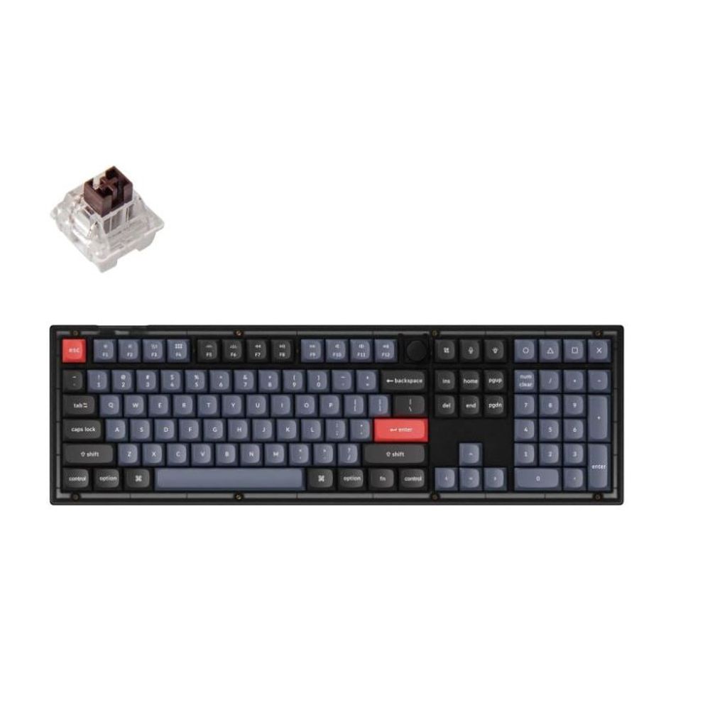 KEYC-V6-C3 - Keychron V6-C3, 100% Layout 104 Keys, Brown Switch, RGB, Frosted Black Frame, Hot-Swap, QMK, Keychron K Pro, Mechanical Wired Keyboard, With Knob