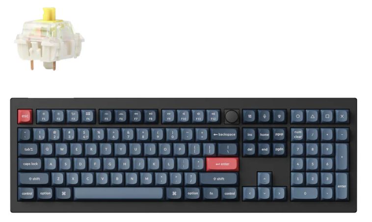 Keychron V6M-D4, 100% Full Size Layout 104 Keys, Banana switch, RGB, Hot Swap, Black, ANSI, Gateron Jupiter Mechanical, Wired Keyboard, with Knob Default Title