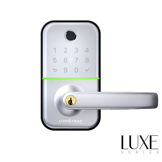 The CARLISLE LUXE Entrance Lock - Silver BLE Fingerprint, TTLock, Pin, Prox, E-Key, Key override