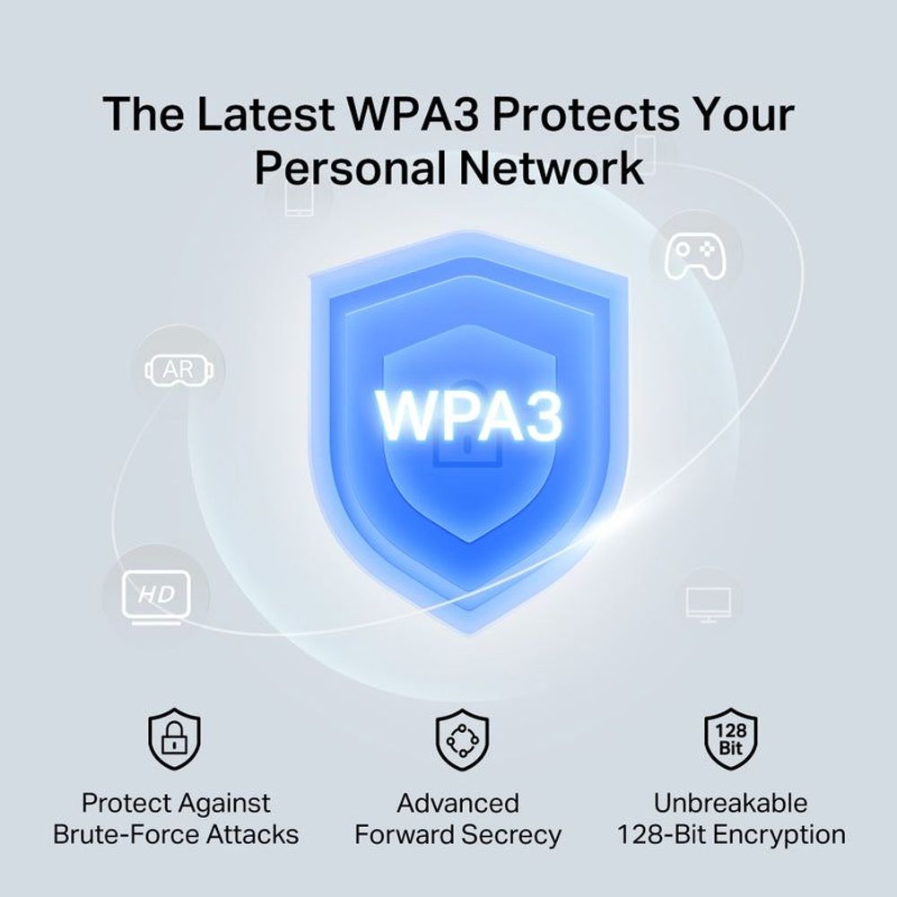 Mercusys Wi-Fi 6 PCIe adapter with WPA3 security shield graphic