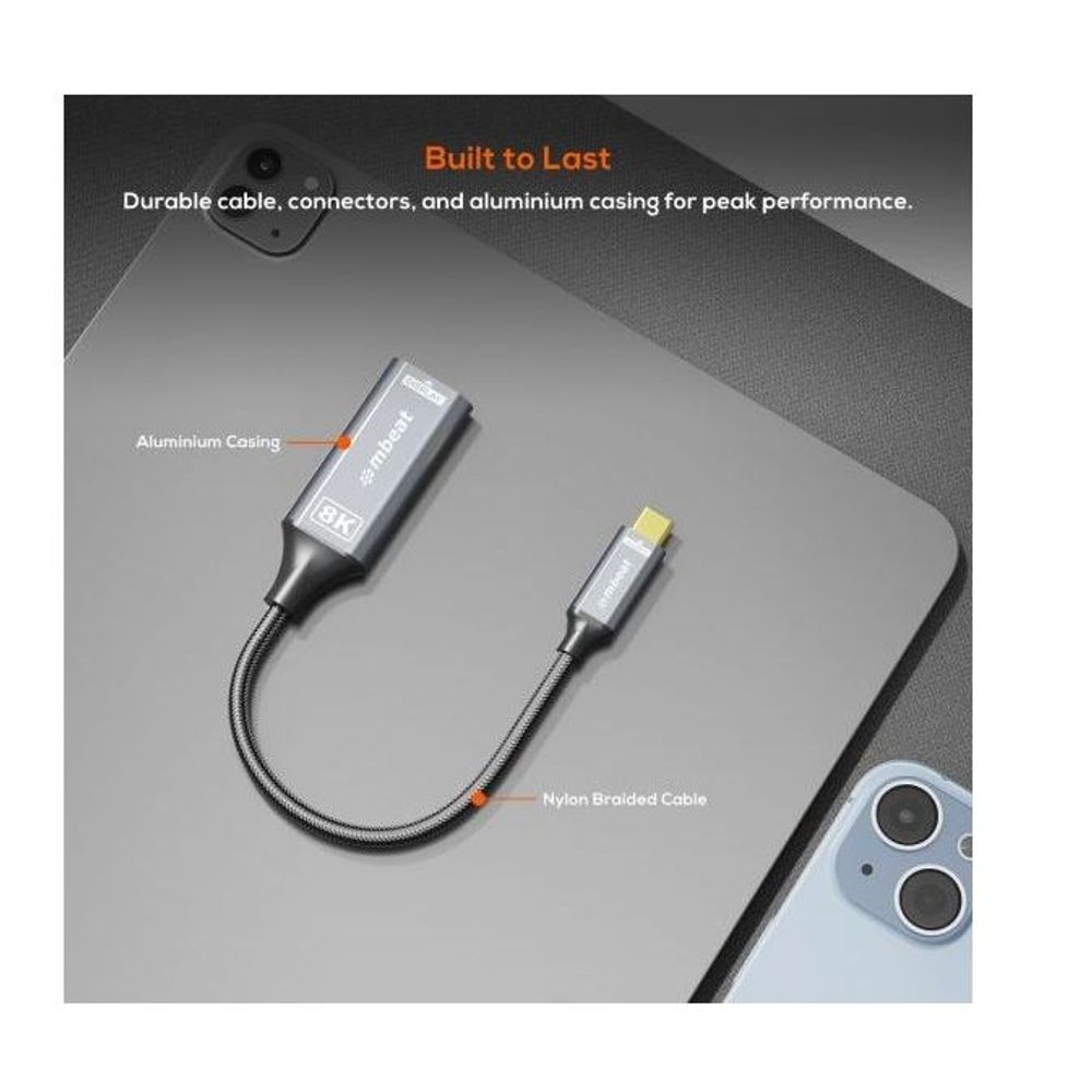 mbeat Tough Link 8K USB-C to HDMI Adapter - Space Grey