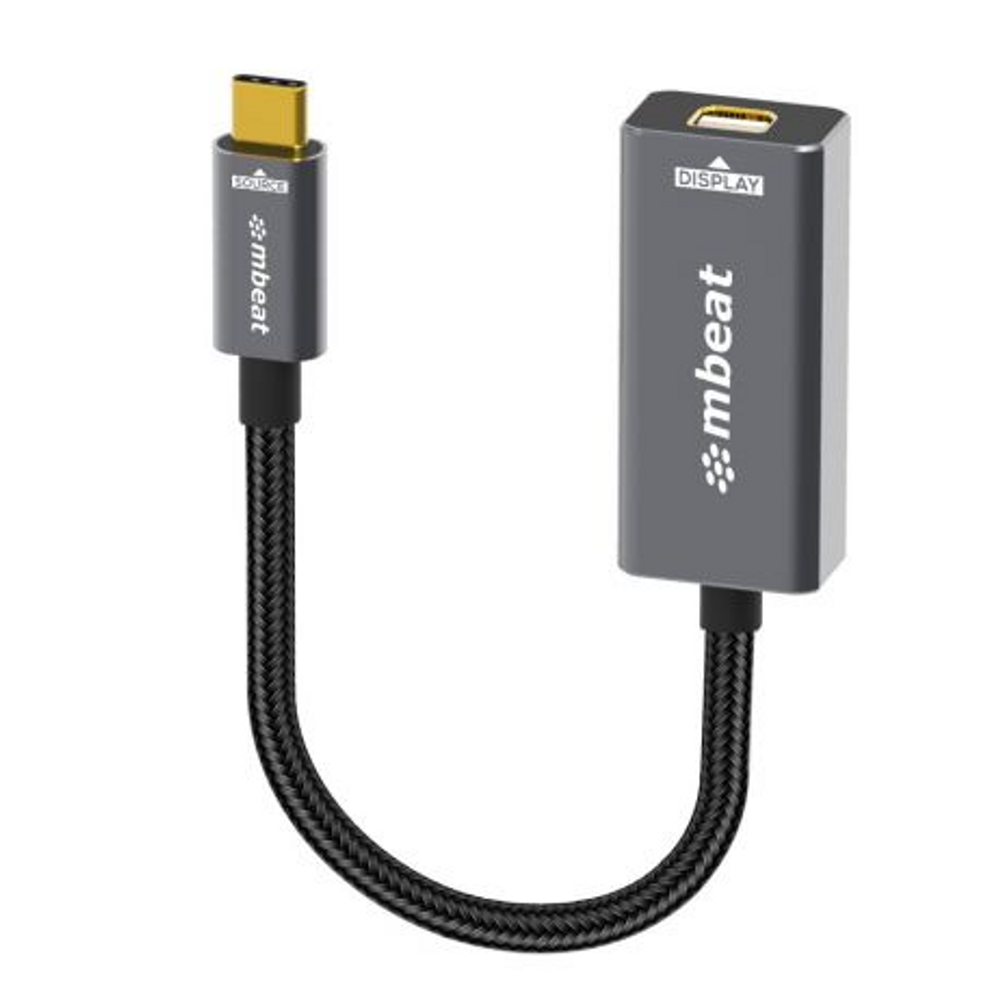Mbeat ToughLink USB‑C to Mini DisplayPort adapter with braided cable, gray