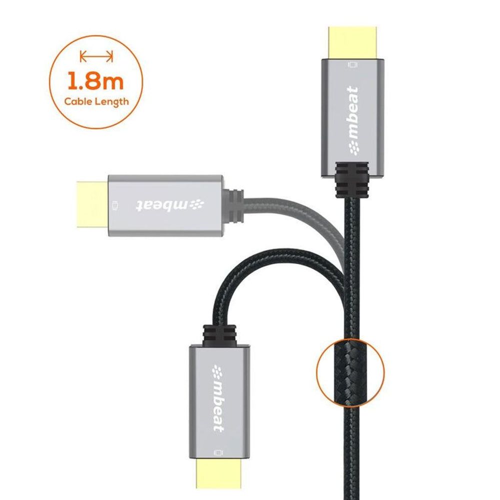 Space grey mini DisplayPort to HDMI cable, 1.8m length, gold connector ends
