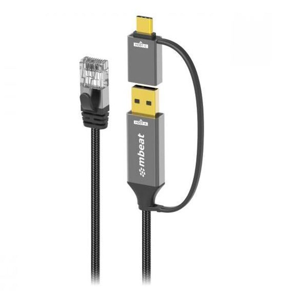 mbeat Tough Link 3m USB & USB-C to RJ45 Ethernet Cable - Space Grey Default Title