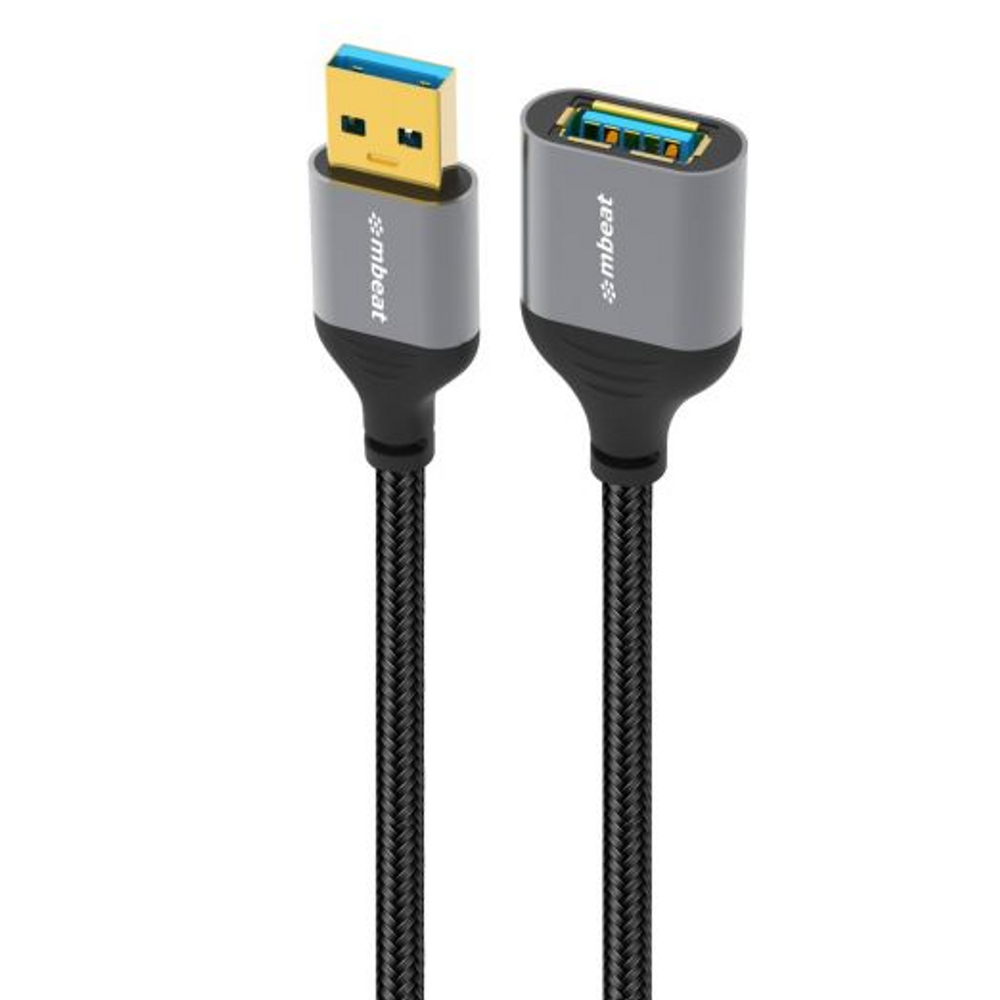 mbeat ToughLink USB 3.0 extension cable, black braided, USB-A to USB-A connectors, 1.8m