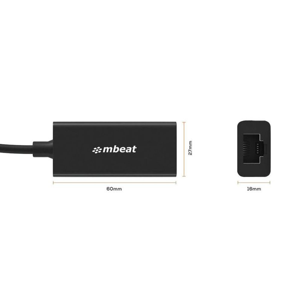 MB-CGL-1K - mbeat USB-C to Gigabit Ethernet (RJ45) LAN Adapter - Black