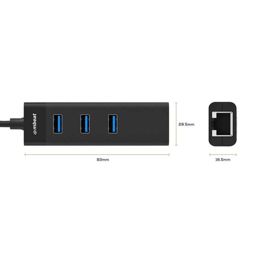 MB-U3HE-31K - mbeat 3-Port USB3.0 Hub + Gigabit Ethernet (RJ45) LAN -Black