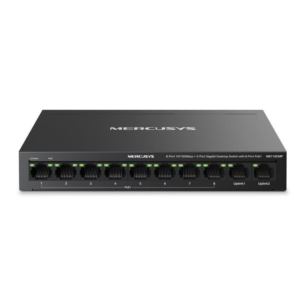 Mercusys MS110CMP, 8-Port 10/100 Mbps + 2-Port Gigabit Desktop Switch with 8-Port PoE+ Default Title
