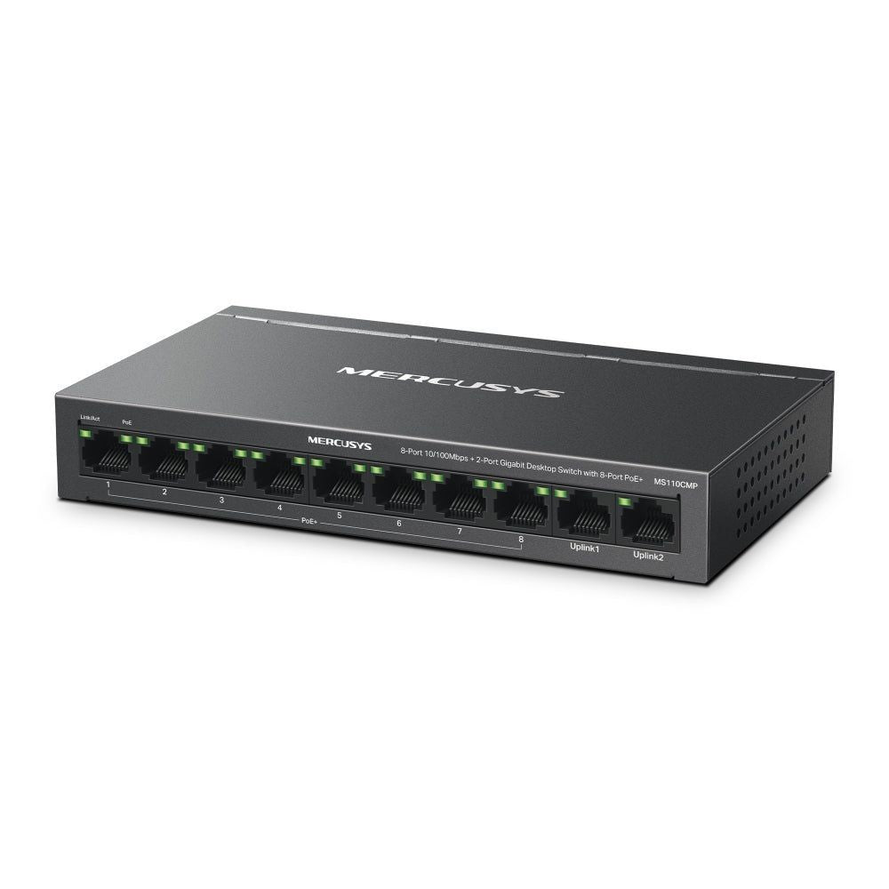 Mercusys MS110CMP, 8-Port 10/100 Mbps + 2-Port Gigabit Desktop Switch with 8-Port PoE+