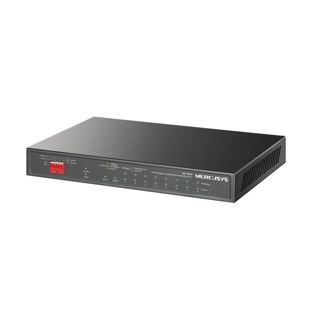 Mercusys MS110GMP, 10-Port Gigabit Desktop Switch with 8-Port PoE+ Default Title