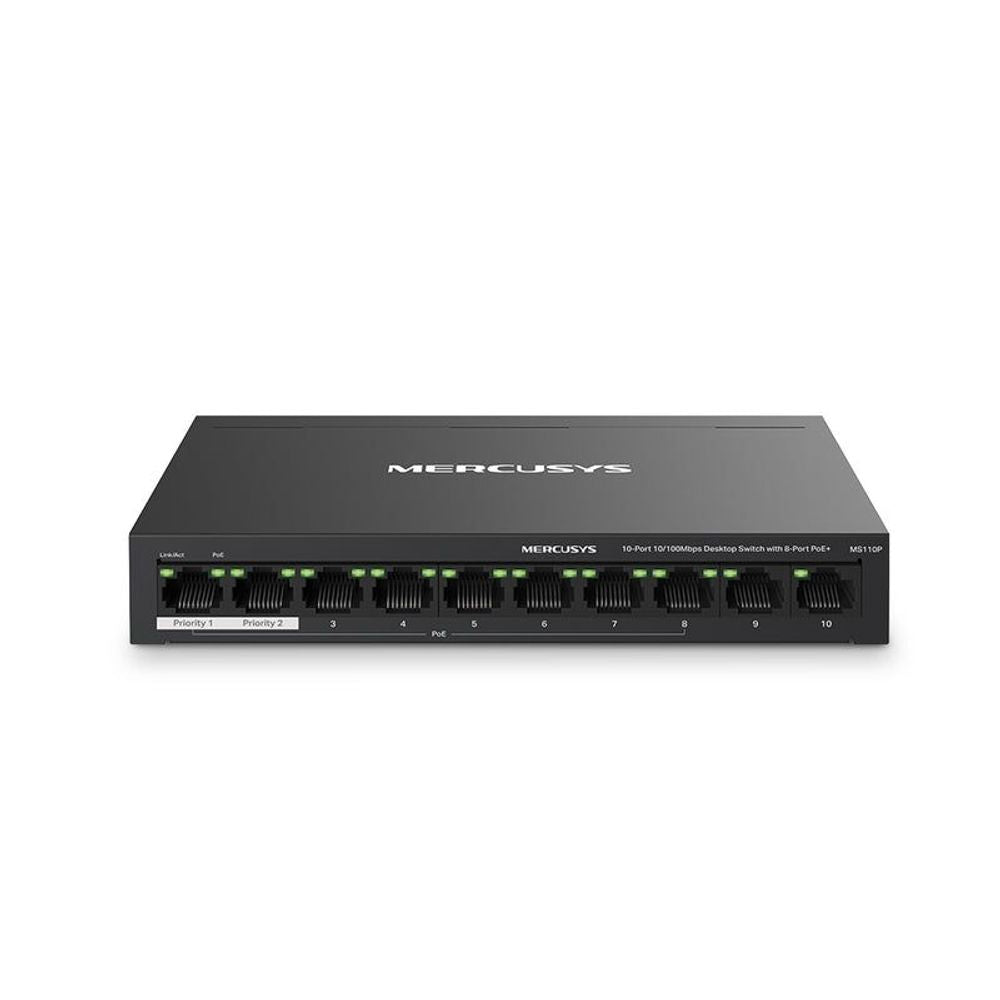 MER-MS110P - Mercusys MS110P, 10-Port 10/100Mbps Desktop Switch with 8-Port PoE+