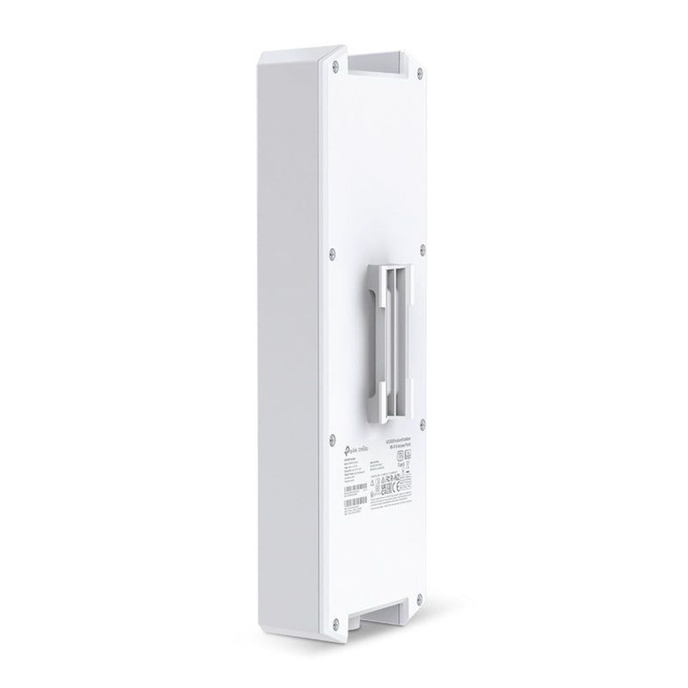 White outdoor Wi‑Fi 6 access point back panel with mounting and label