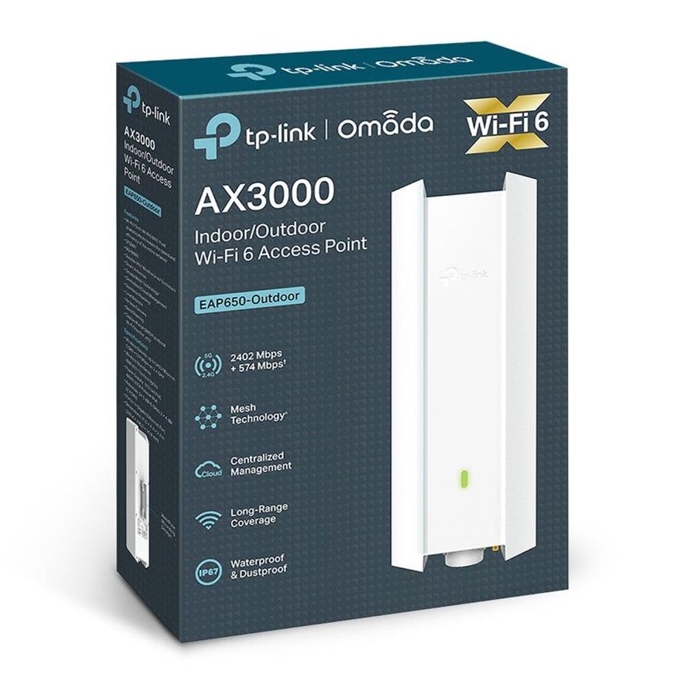 TP-Link Omada AX3000 EAP650‑Outdoor Wi‑Fi 6 access point retail box