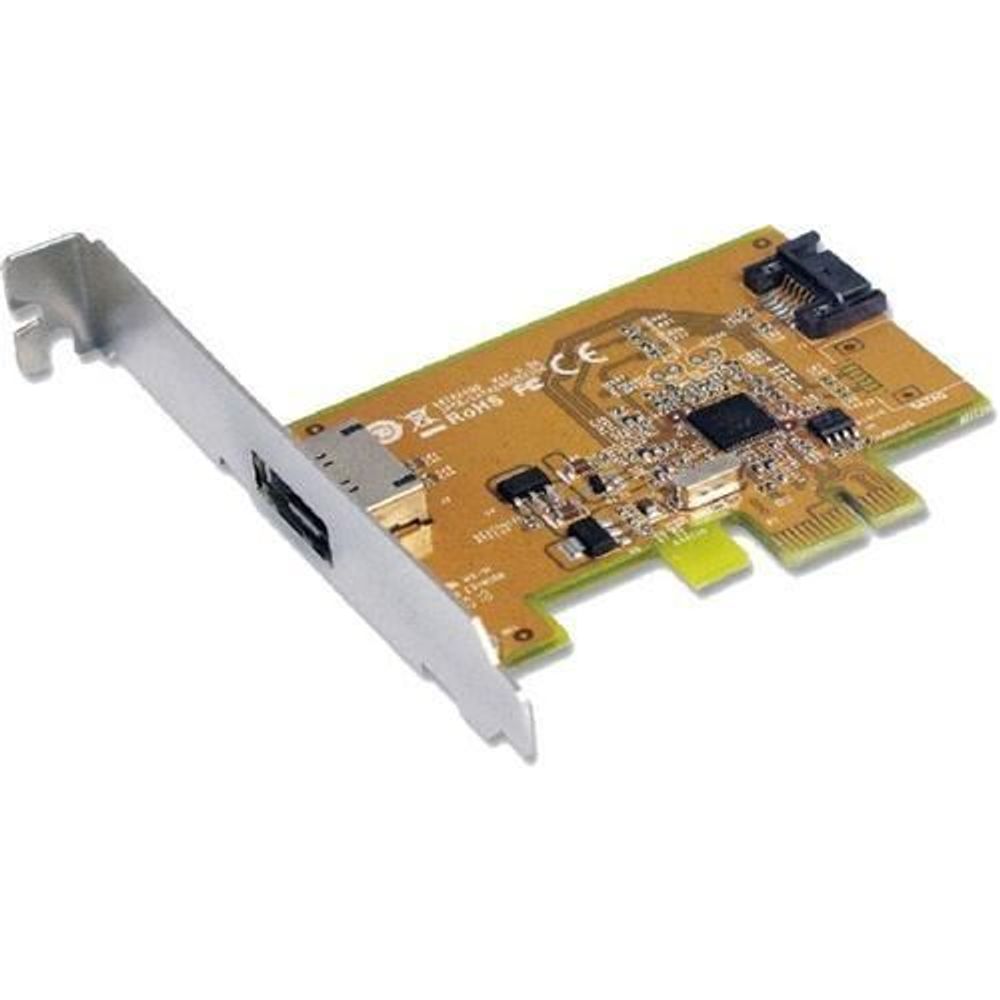 Sunix SATA 3.0 PCIe card with bracket, one internal and one external port, orange PCB