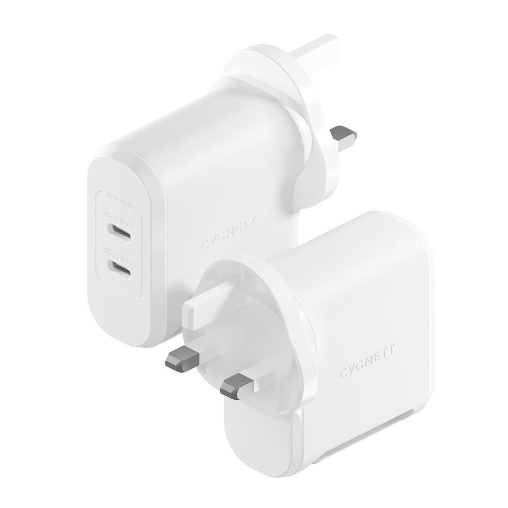 CY4132PBCHE - Cygnett PowerMaxx 70W Dual Port GaN Wall Charger - White