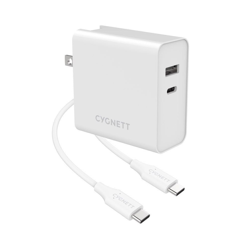 CY3090POPLU - Cygnett PowerPlus 60W USBC/12W USB-A Travel Charger + 1.5M C-C Cable EU/UK/AU - White | Tech Supply Shed