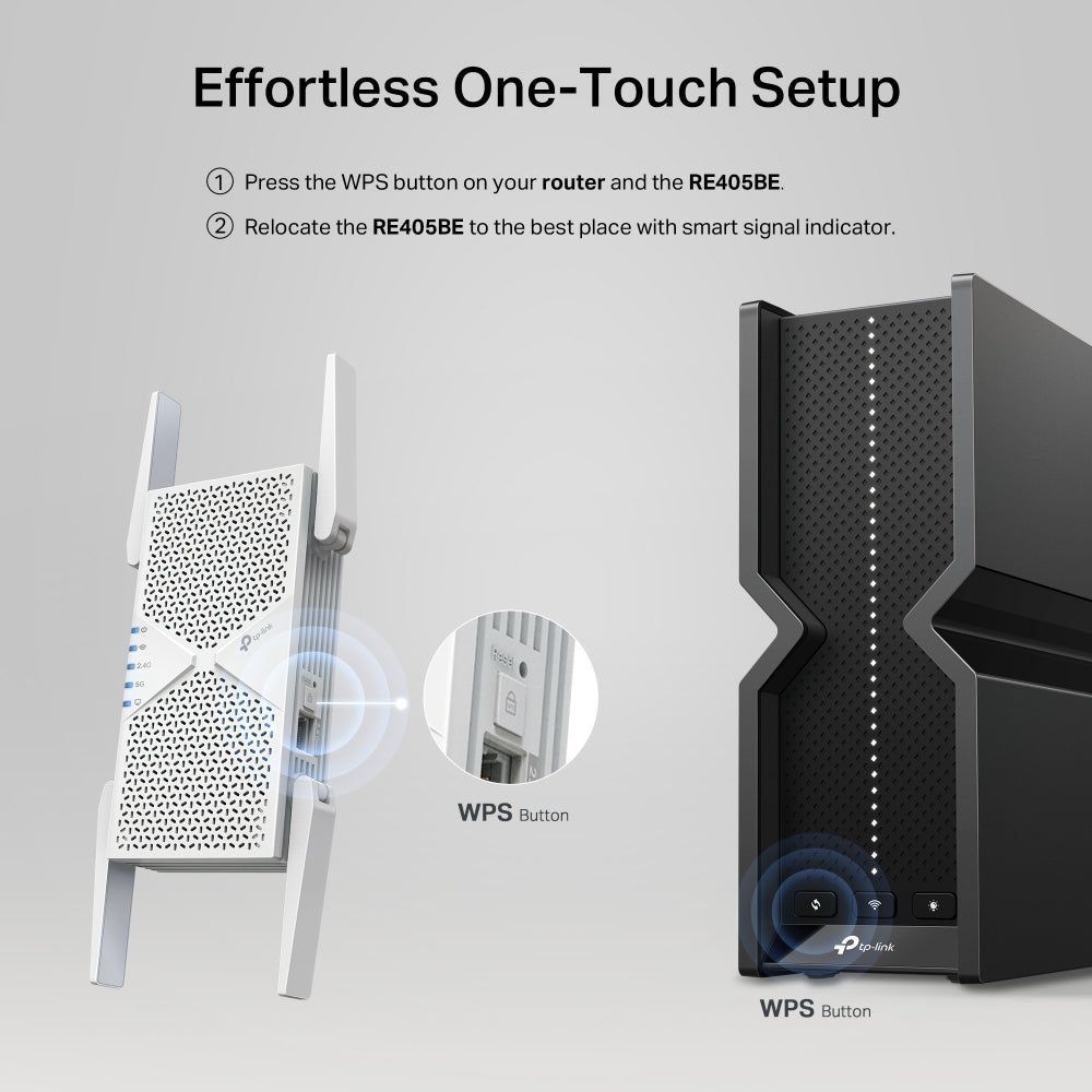 TP-Link RE405BE, BE6500 Dual-Band Wi-Fi 7 Range Extender
