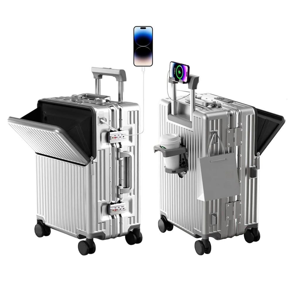 AIWEINY 2025 Aluminum Frame Hard Shell Suitcase Silver