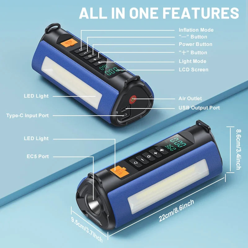 BUVAYE 2000A Professional Car Battery Jump Starter with Built-in 150PSI Air Pump and USB Power Bank for 12V Vehicles