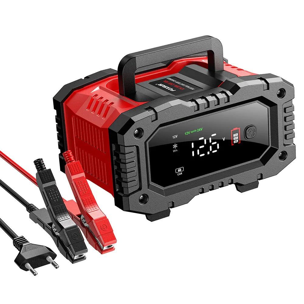 FOXSUR 20A/10A Smart Battery Charger for Car / Motorcycle Red